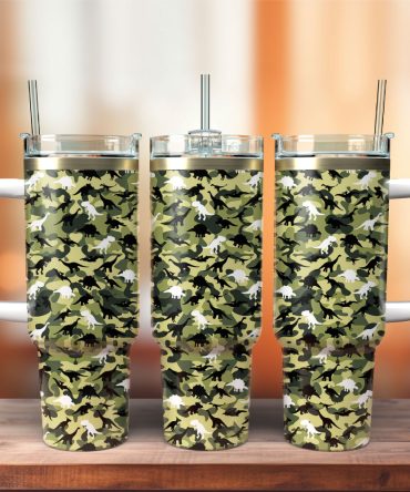 Dinosaur Camo Military Animal Custom Stanley Quencher 40Oz Stainless Steel Tumbler With Handle