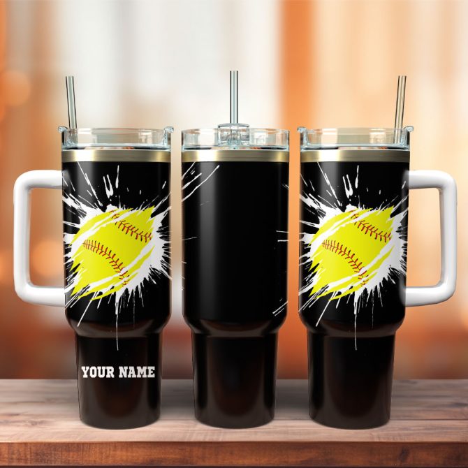 Baseball Artwork Custom Stanley Quencher 40Oz Stainless Steel Tumbler With Handle