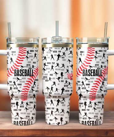 Baseball Artwork Custom Stanley Quencher 40Oz Stainless Steel Tumbler With Handle