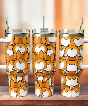 Cute Corgi Animal Custom Stanley Quencher 40Oz Stainless Steel Tumbler With Handle
