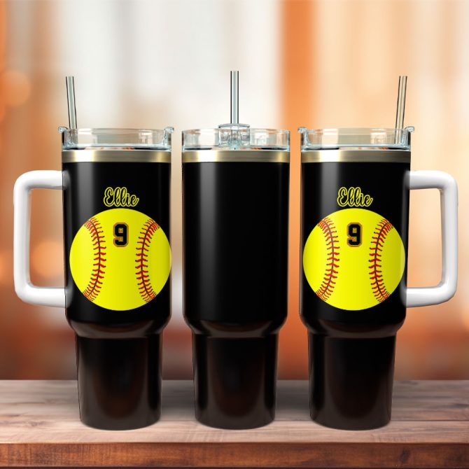 Baseball Artwork Custom Stanley Quencher 40Oz Stainless Steel Tumbler With Handle