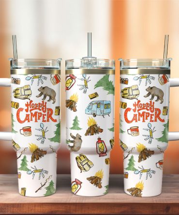 Happy Camper Artwork Custom Stanley Quencher 40Oz Stainless Steel Tumbler With Handle