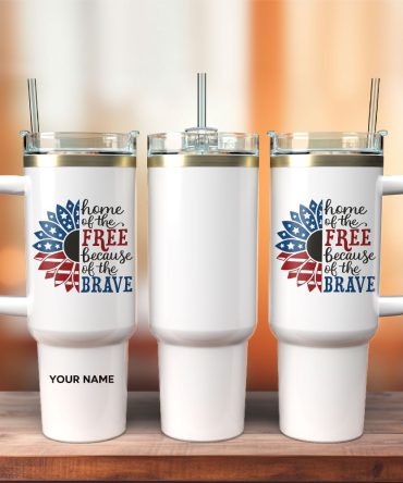 Sunflower Home Of The Free Because Of The Brave Gift Custom Stanley Quencher 40Oz Stainless Steel Tumbler With Handle