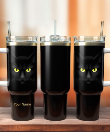 Black Cat Artwork Custom Stanley Quencher 40Oz Stainless Steel Tumbler With Handle