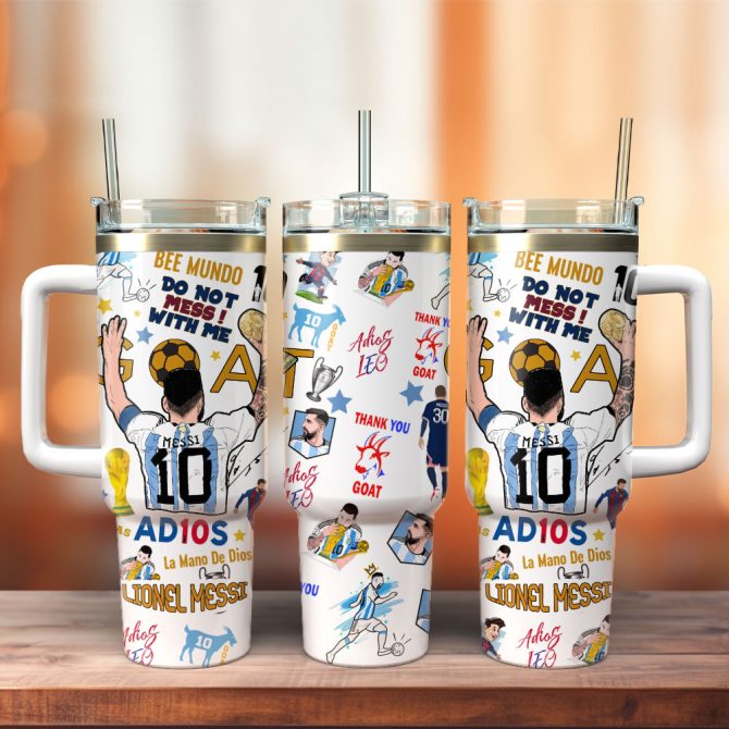 Messi Soccer Custom Stanley Quencher 40Oz Stainless Steel Tumbler With Handle