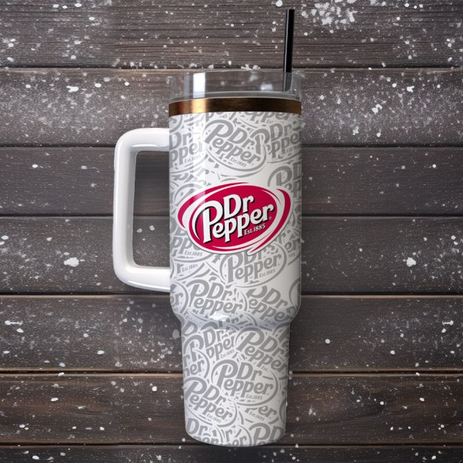 Dr Pepper Soft Drink Custom Stanley Quencher 40Oz Stainless Steel Tumbler With Handle - Image 2