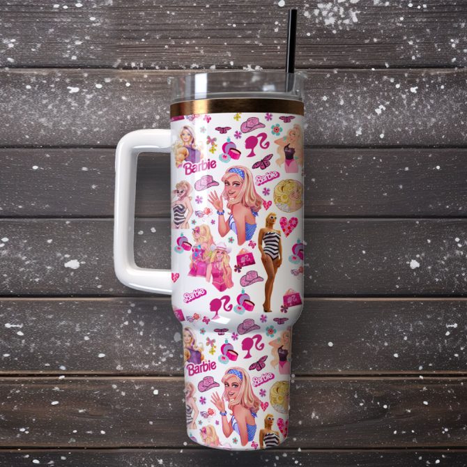 Barbie Fashion Doll Toy Custom Stanley Quencher 40Oz Stainless Steel Tumbler With Handle - Image 4