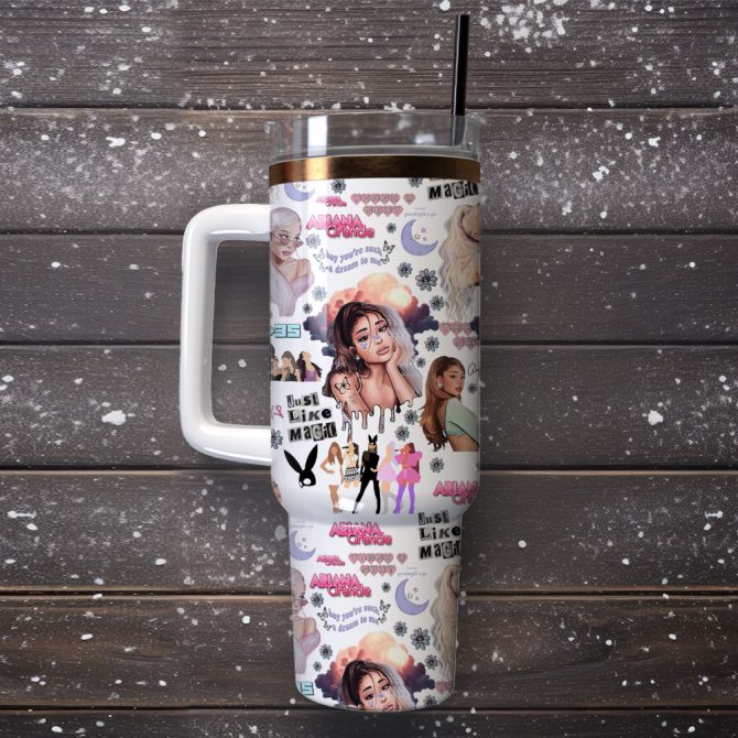 Ariana Grande Singer Custom Stanley Quencher 40Oz Stainless Steel Tumbler With Handle - Image 2