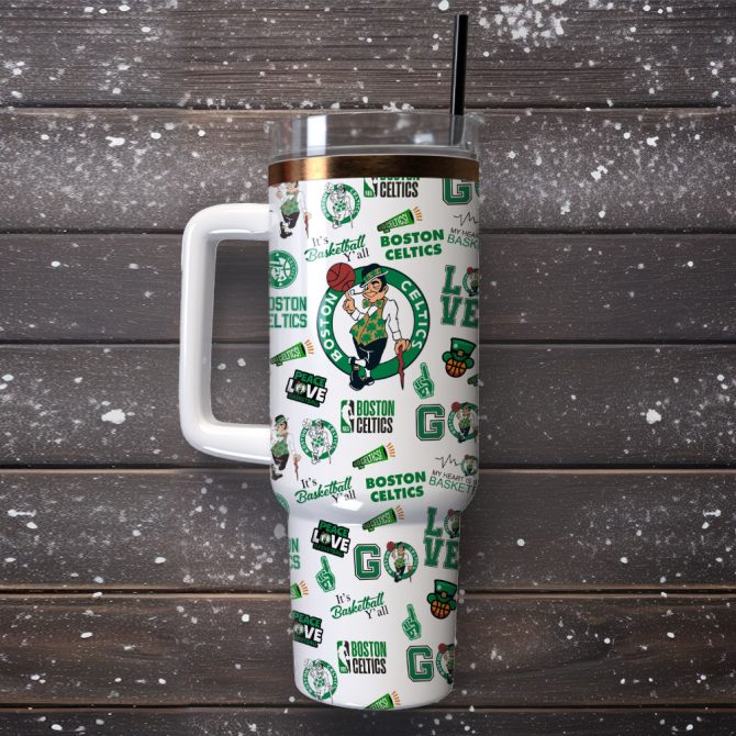 Boston Celtics Basketball Team Nba Custom Stanley Quencher 40Oz Stainless Steel Tumbler With Handle - Image 2