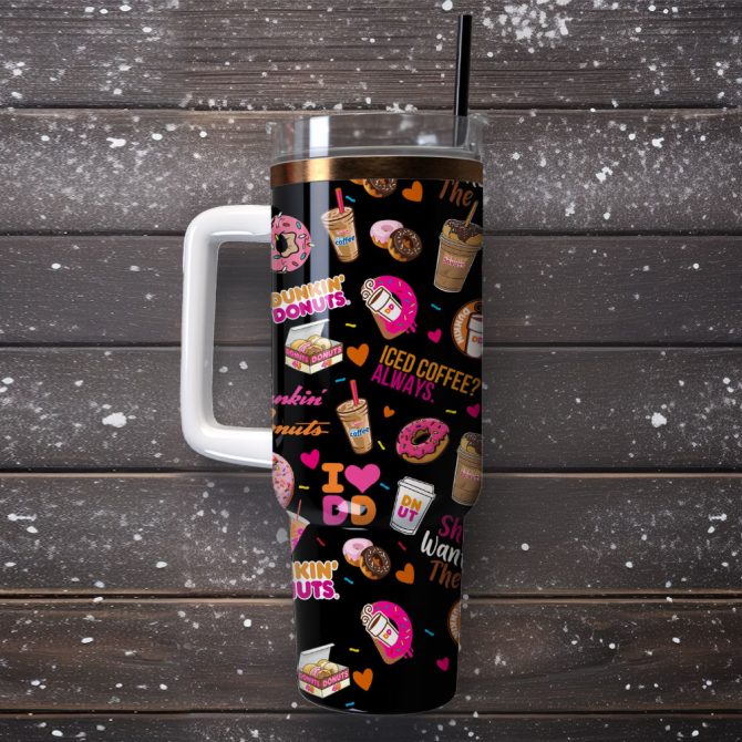 Dunkin Donuts Iced Coffee Custom Stanley Quencher 40Oz Stainless Steel Tumbler With Handle - Image 3