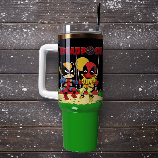 Deadpool Superhero Marvel Custom Stanley Quencher 40Oz Stainless Steel Tumbler With Handle - Image 4