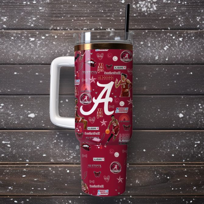 Alabama Crimson Tide Football Ncaa Custom Stanley Quencher 40Oz Stainless Steel Tumbler With Handle - Image 4