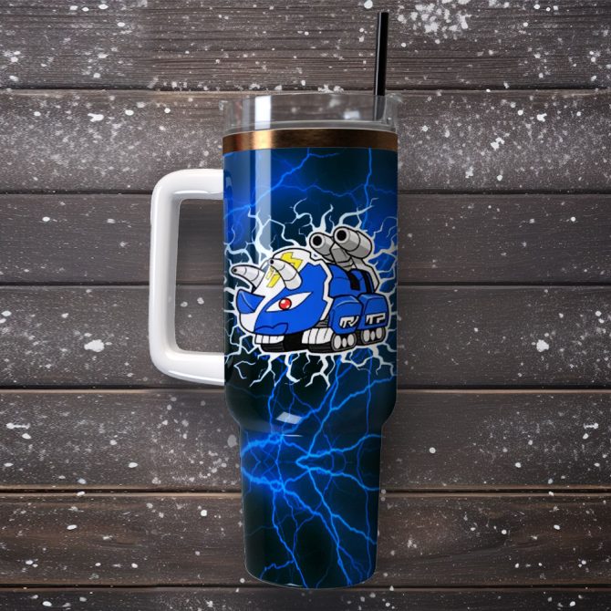 Blue Superman Power Rangers Film Custom Stanley Quencher 40Oz Stainless Steel Tumbler With Handle - Image 4