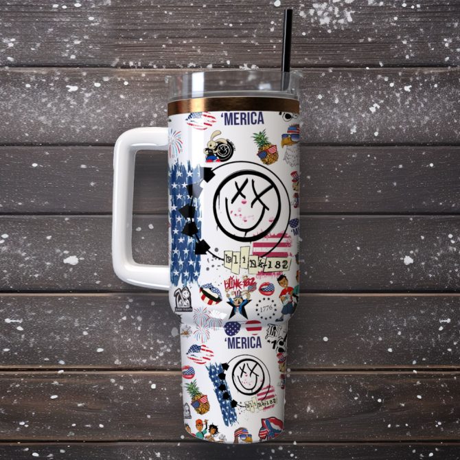 Blink 182 Rock Band Custom Stanley Quencher 40Oz Stainless Steel Tumbler With Handle - Image 4