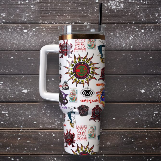 Alice In Chains Rock Band Custom Stanley Quencher 40Oz Stainless Steel Tumbler With Handle - Image 4