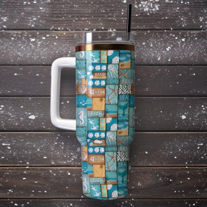 Beach Artwork Custom Stanley Quencher 40Oz Stainless Steel Tumbler With Handle - Image 4
