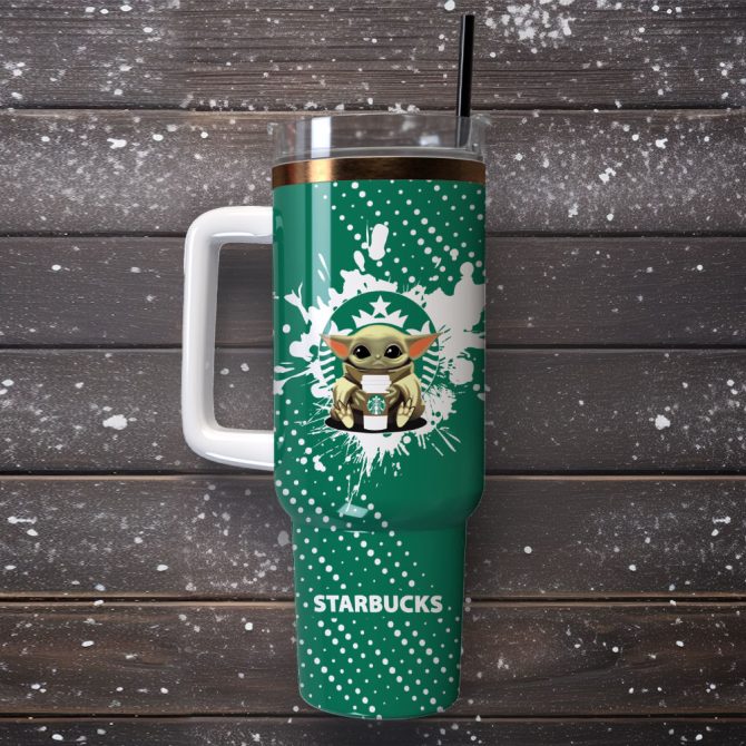 Baby Yoda And Star Buck Movie Custom Stanley Quencher 40Oz Stainless Steel Tumbler With Handle - Image 4