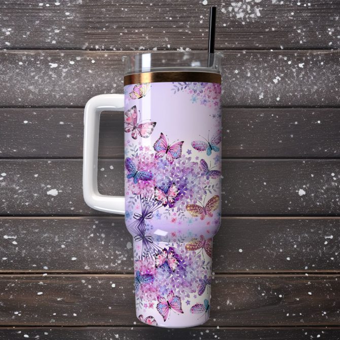 Butterfly Colorful Stanley Quencher 40Oz Stainless Steel Tumbler With Handle - Image 4