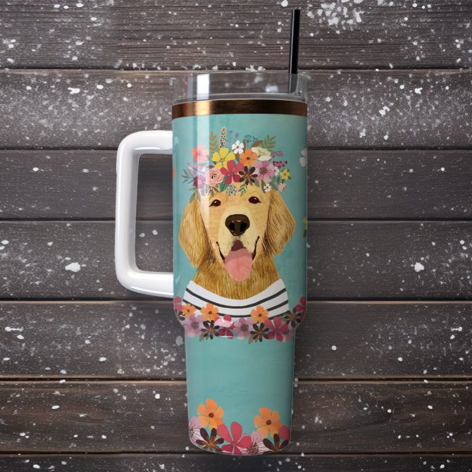 Cute Dog Animal Colorful Custom Stanley Quencher 40Oz Stainless Steel Tumbler With Handle - Image 4
