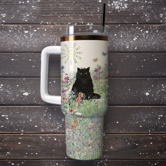 Cat Artwork Custom Stanley Quencher 40Oz Stainless Steel Tumbler With Handle - Image 4