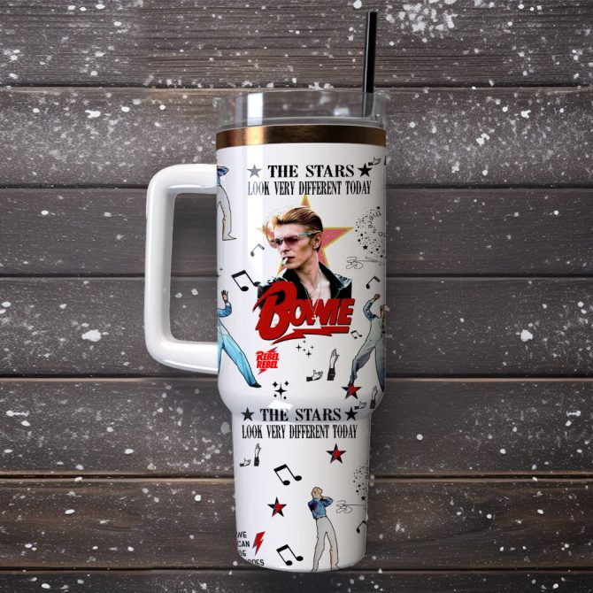 David Bowie Singer Actor Custom Stanley Quencher 40Oz Stainless Steel Tumbler With Handle - Image 2