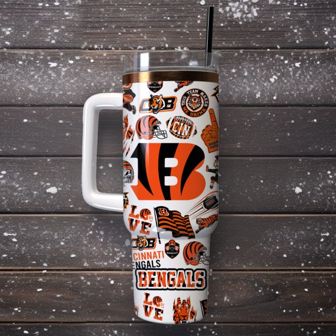 Cincinnati Bengals Football Nfl Sport Custom Stanley Quencher 40Oz Stainless Steel Tumbler With Handle - Image 4