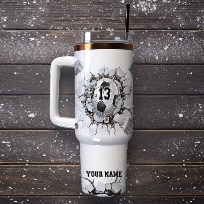 Football Artwork Custom Stanley Quencher 40Oz Stainless Steel Tumbler With Handle - Image 4