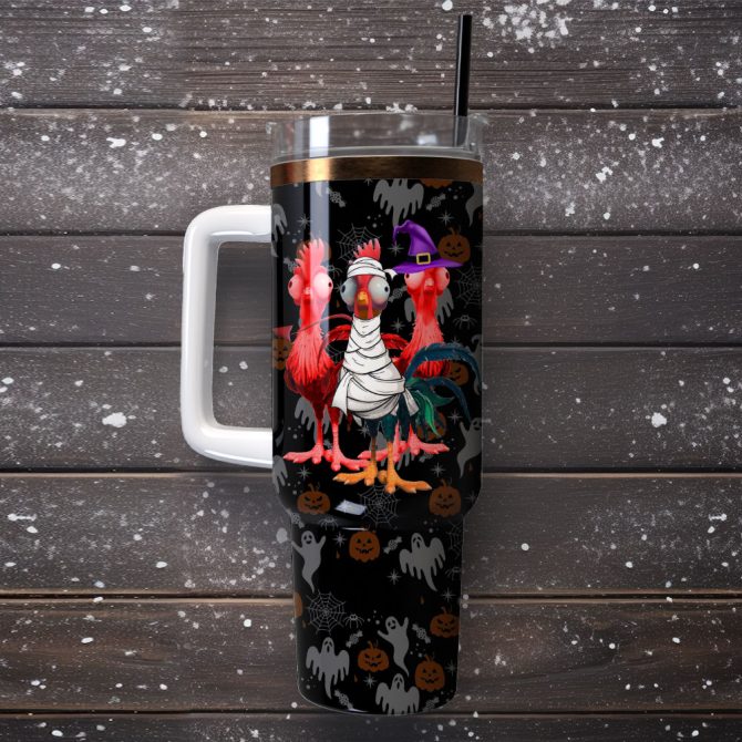 Halloween Chickens Gift Custom Stanley Quencher 40Oz Stainless Steel Tumbler With Handle - Image 4