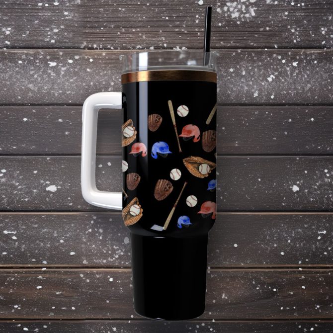 Baseball Artwork Custom Stanley Quencher 40Oz Stainless Steel Tumbler With Handle - Image 4