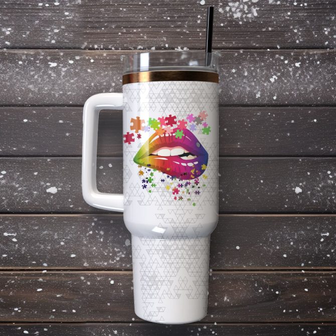 Colorful Sublimation Lips Artwork Custom Stanley Quencher 40Oz Stainless Steel Tumbler With Handle - Image 4