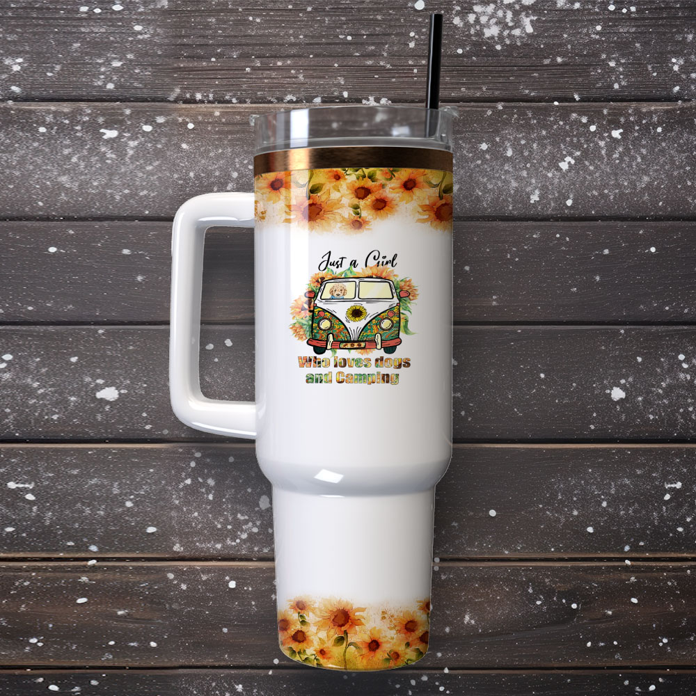 Sunflower Girl Dog Camping Hippie Custom Stanley Quencher 40Oz Stainless Steel Tumbler With Handle - Image 4