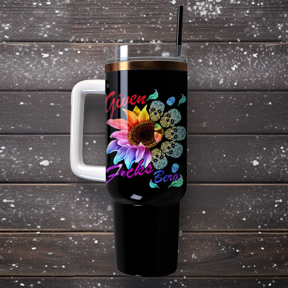 Tie Dye Sunflower Skull Artwork Custom Stanley Quencher 40Oz Stainless Steel Tumbler With Handle - Image 4
