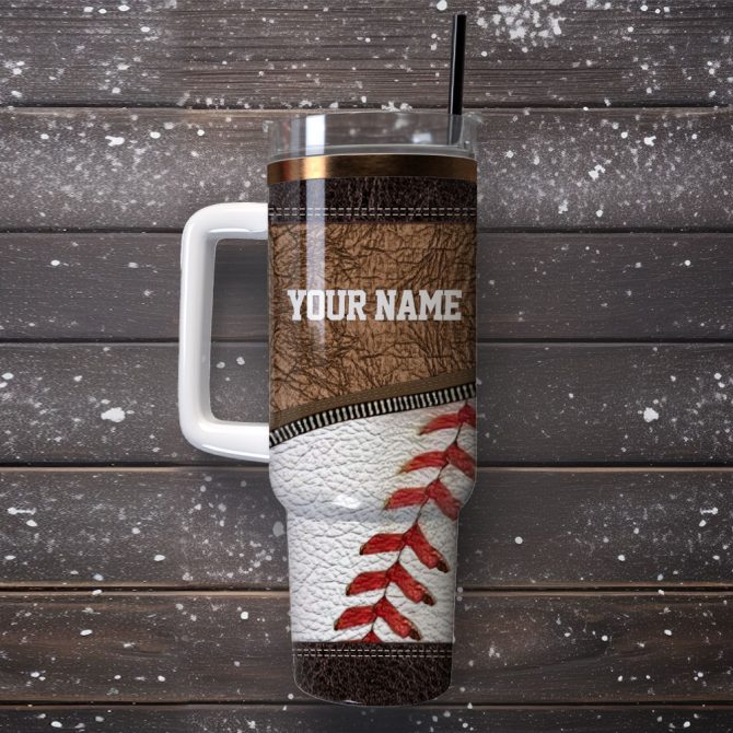 Baseball Leather Glove Sport Custom Stanley Quencher 40Oz Stainless Steel Tumbler With Handle - Image 4