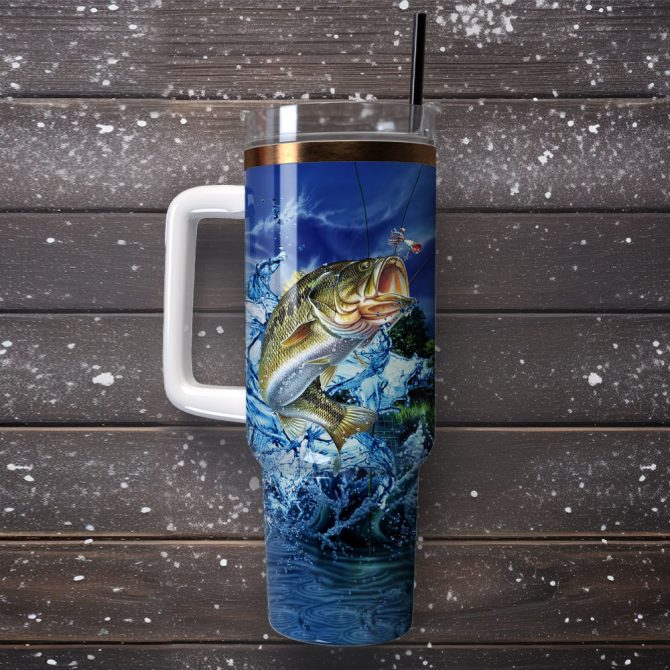 Fishing Hunter Hooked Blue Sport Custom Stanley Quencher 40Oz Stainless Steel Tumbler With Handle - Image 4