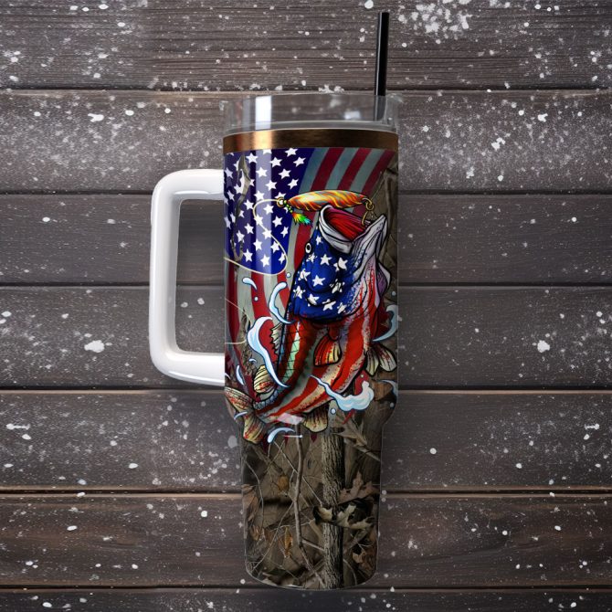 Cool Fishing American Flag Design Artwork Custom Stanley Quencher 40Oz Stainless Steel Tumbler With Handle - Image 4