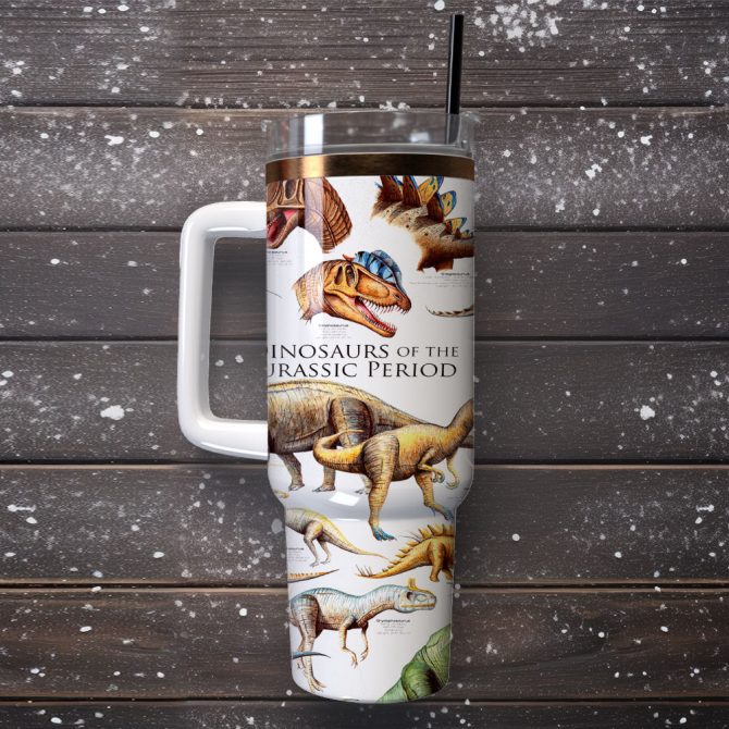 Dinosaur Jurassic Park Artwork Custom Stanley Quencher 40Oz Stainless Steel Tumbler With Handle - Image 4