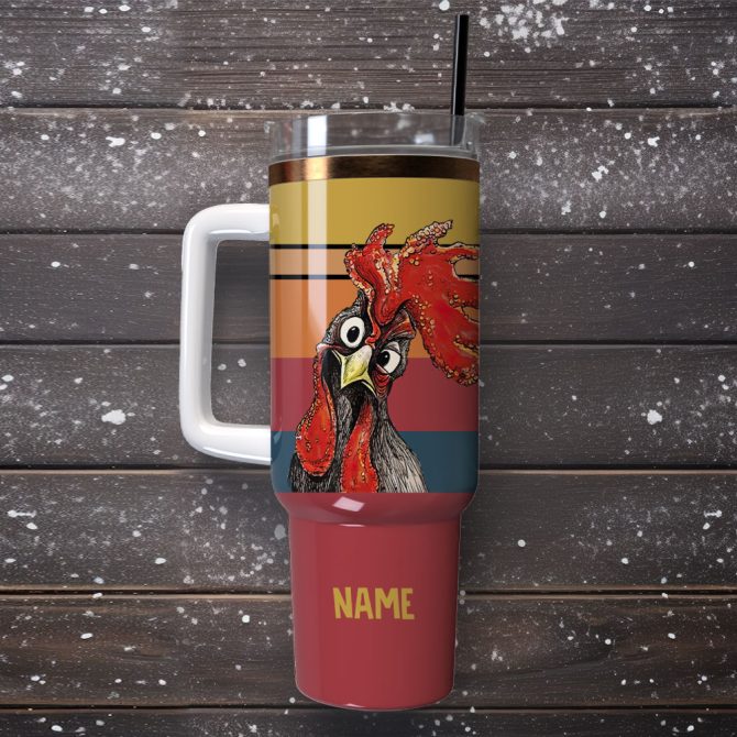 Cute Chicken Rooster Artwork Custom Stanley Quencher 40Oz Stainless Steel Tumbler With Handle - Image 4