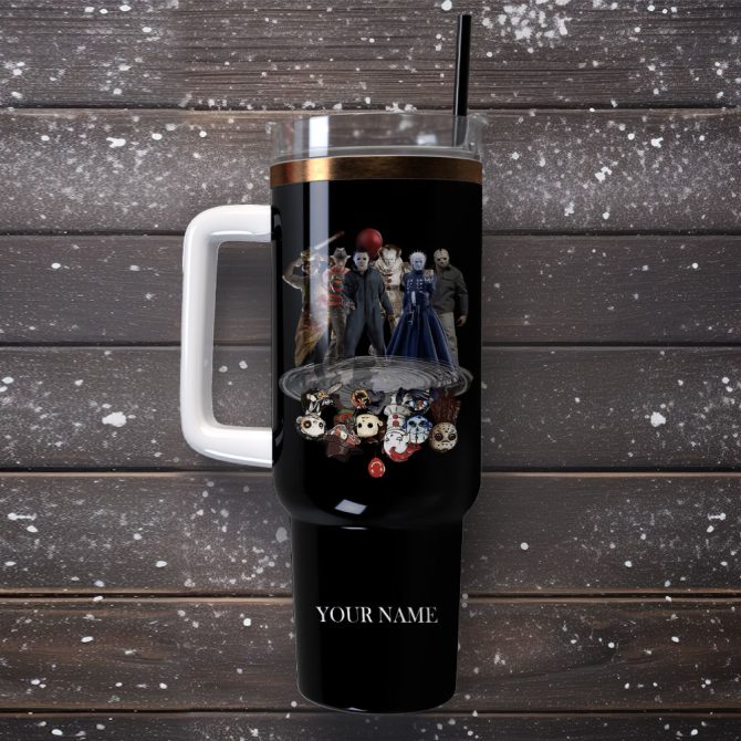 Horror Movie Characters Film Custom Stanley Quencher 40Oz Stainless Steel Tumbler With Handle - Image 4