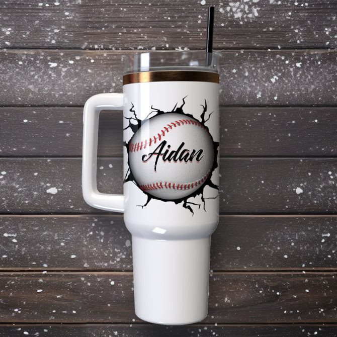 Baseball Artwork Custom Stanley Quencher 40Oz Stainless Steel Tumbler With Handle - Image 4