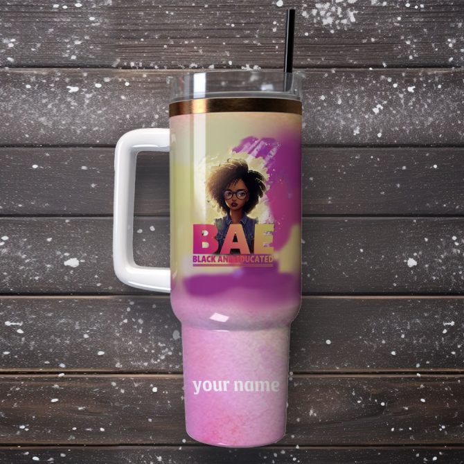Bae Black And Educated Artwork Custom Stanley Quencher 40Oz Stainless Steel Tumbler With Handle - Image 4