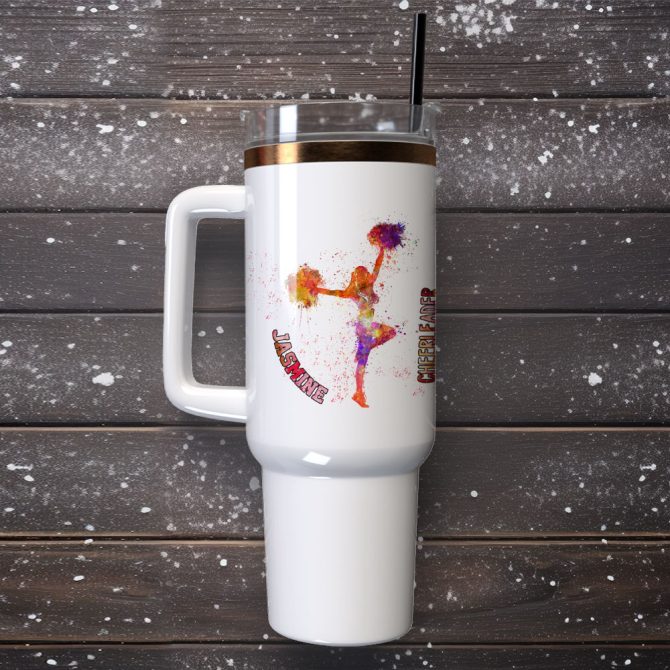 Cheerleader Artwork Custom Stanley Quencher 40Oz Stainless Steel Tumbler With Handle - Image 4