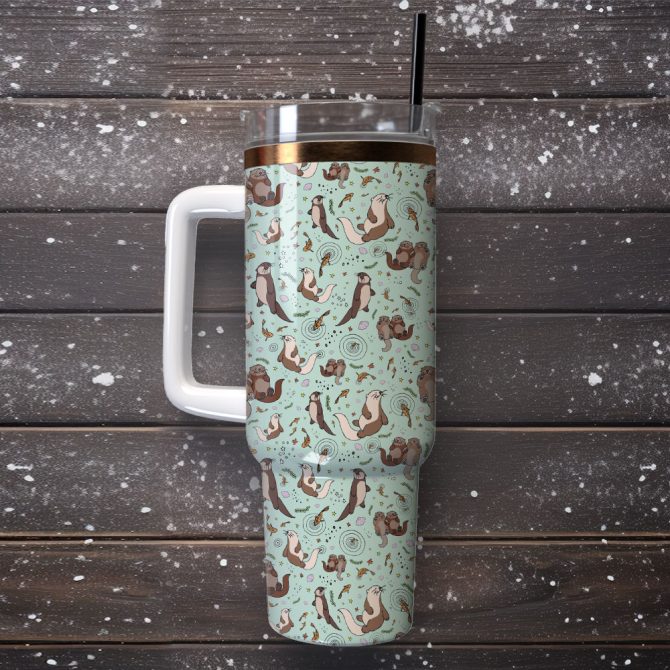 Cute Animal Artwork Custom Stanley Quencher 40Oz Stainless Steel Tumbler With Handle - Image 4