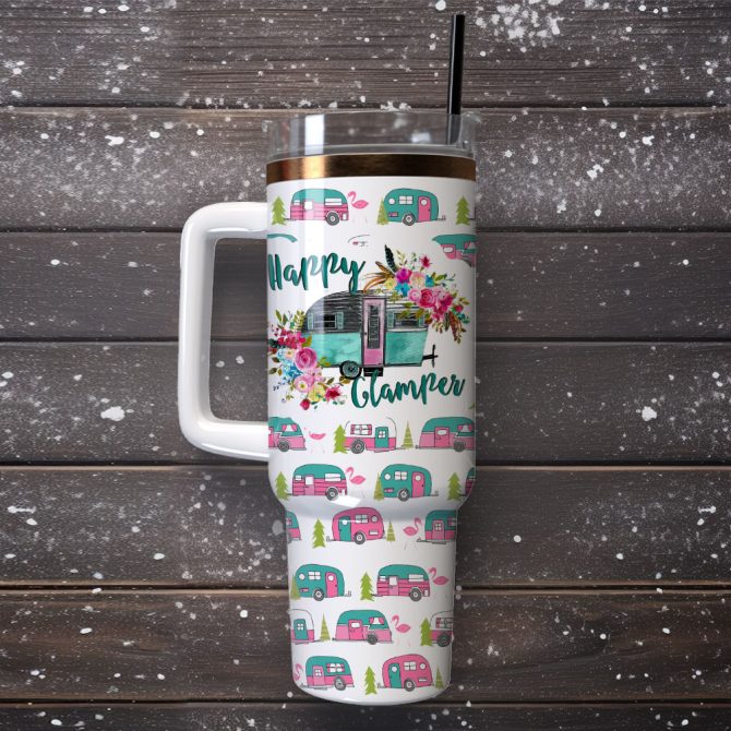 Happy Glamper Artwork Custom Stanley Quencher 40Oz Stainless Steel Tumbler With Handle - Image 4