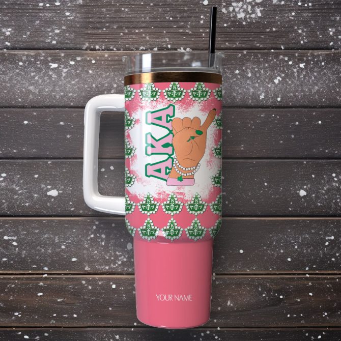 Alpha Kappa Alpha Custom Stanley Quencher 40Oz Stainless Steel Tumbler With Handle - Image 4
