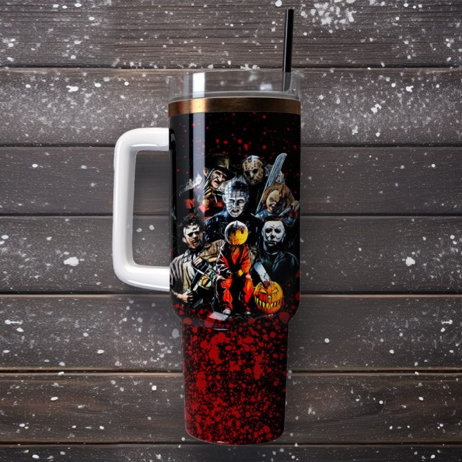 Horror Movie Characters Custom Stanley Quencher 40Oz Stainless Steel Tumbler With Handle - Image 4