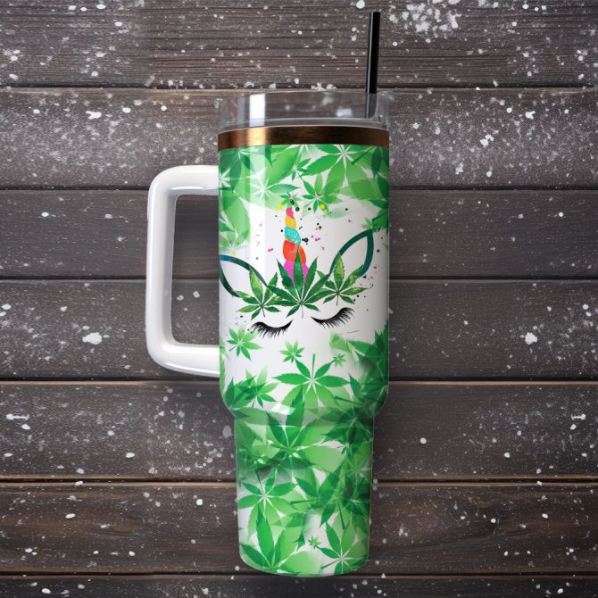 Funny Unicorn Weed Art Custom Stanley Quencher 40Oz Stainless Steel Tumbler With Handle - Image 4