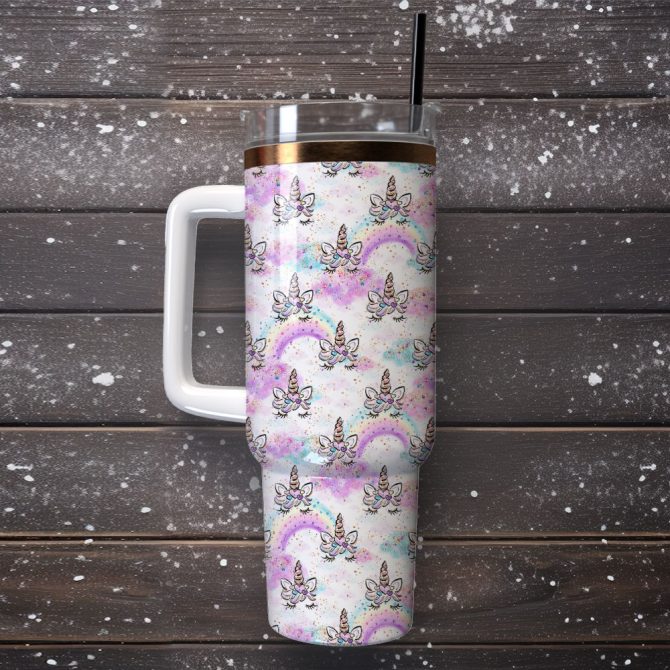 Colorful Unicorn Custom Stanley Quencher 40Oz Stainless Steel Tumbler With Handle - Image 4