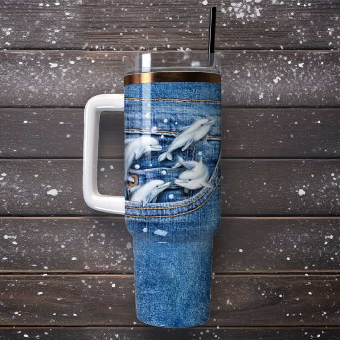 Dolphin Girl Jean Custom Stanley Quencher 40Oz Stainless Steel Tumbler With Handle - Image 4
