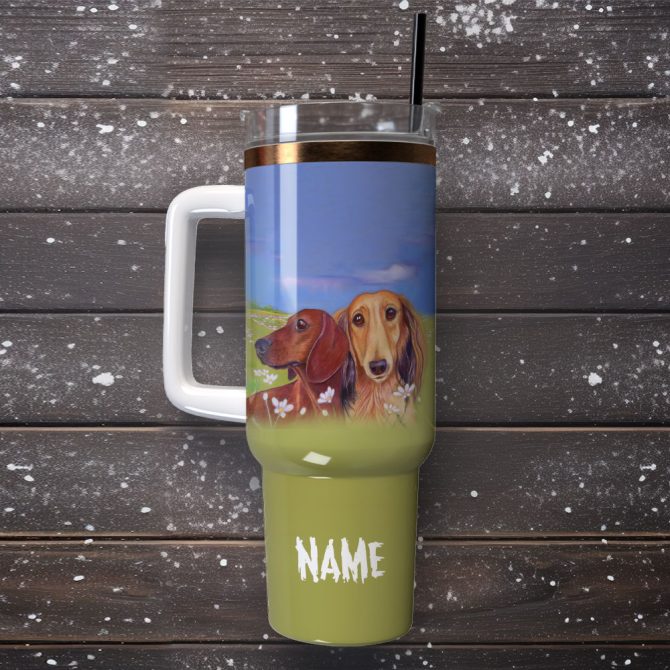 Dachshund Dog Custom Stanley Quencher 40Oz Stainless Steel Tumbler With Handle - Image 4