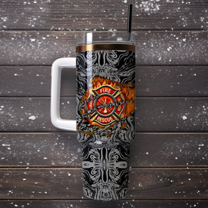 Fire Fighter Rescue Courage Honor Custom Stanley Quencher 40Oz Stainless Steel Tumbler With Handle - Image 4